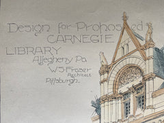 Carnegie Library, Exterior Details, Allegheny, PA, 1887, Original Hand Colored -