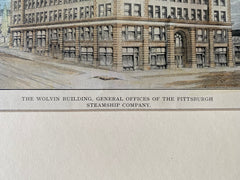 Wolvin Building, now Missabe, Duluth, MN, 1887, Original Hand Colored -