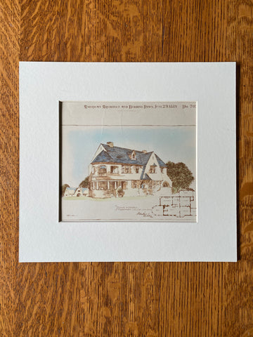 House & Stable, Haverford College Station RR, PA, 1887, Original Hand Colored -
