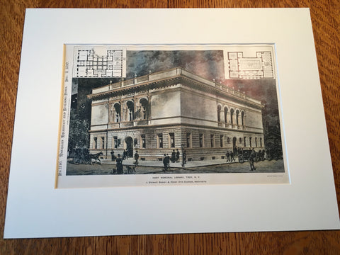 Hart Memorial Library, Troy, NY, 1897, Barney & Chapman, Original, Hand Colored *