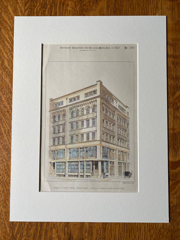 Stores on South Street, Boston, MA, 1887, Original Hand Colored -
