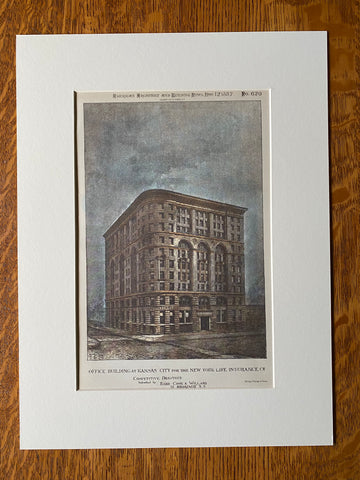 New York Life, Kansas City, MO, 1887, Babb Cook Willard, Original Hand Colored -
