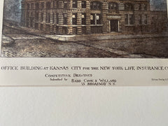 New York Life, Kansas City, MO, 1887, Babb Cook Willard, Original Hand Colored -