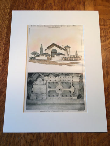 Studio for Karl Bitter, Sculptor, Weehawken, NJ, 1899, Original, Hand Colored *