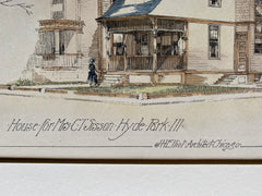 C T Sisson House, Hyde Park, IL, 1887, J H Elliot, Original Hand Colored -