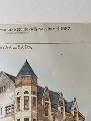 Dow Building, Woburn, MA, 1887, Andrews & Jaques, Original Hand Colored -