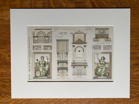 Carnegie Library, Details, Allegheny, PA, 1887, J L Paxon, Original Hand Colored -