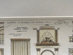 Carnegie Library, Details, Allegheny, PA, 1887, J L Paxon, Original Hand Colored -