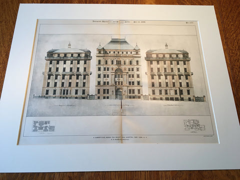 Mount Sinai Hospital, New York, NY, 1899, R H Robertson, Original Hand Colored *