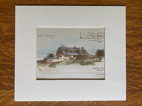 House at Little Harbor, New Hampshire, 1888, Original Hand Colored -