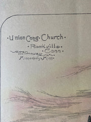Union Congregational Church, Rockville, CT, 1888, Original Hand Colored -