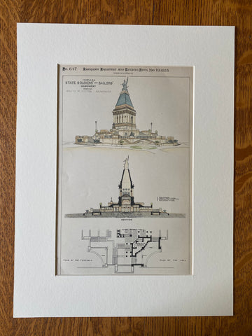 Indiana State Soldiers & Sailors Monument, 1888, Original Hand Colored -