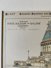 Indiana State Soldiers & Sailors Monument, 1888, Original Hand Colored -