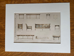 Furniture Sketches, New York Club, 1888, R H Robertson, Hand Colored Original -