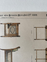 Furniture Sketches, New York Club, 1888, R H Robertson, Hand Colored Original -