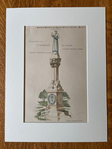 St Alphonsus De Liguori, Calvary Cemetery, Boston, 1888, Hand Colored Original -