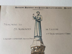 St Alphonsus De Liguori, Calvary Cemetery, Boston, 1888, Hand Colored Original -