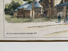 St Stephens Church, Olean, NY, 1888, Robert Gibson, Hand Colored Original -