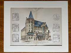 YMCA, Providence, RI, 1888, Howard Hoppin, Hand Colored Original -