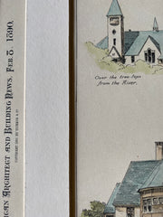 Baptist Church, Gardiner, ME, 1890, Stevens & Cobb, Original Hand Colored -