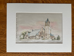 Congregational Church, Wakefield, MA, 1890, Original Hand Colored -