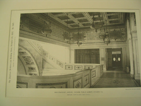 Main Staircase Landing Chicago Public Library, Chicago, IL, 1897, Shepley, Rutan and Coolidge