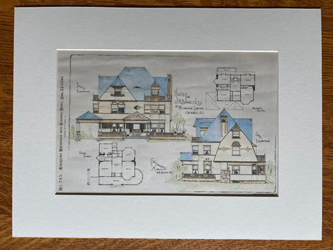 J R Burnett House, Mountain Station, Orange, NJ, 1890, Original Hand Colored -