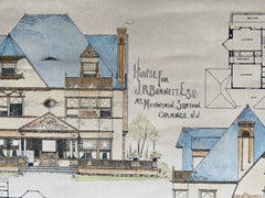 J R Burnett House, Mountain Station, Orange, NJ, 1890, Original Hand Colored -