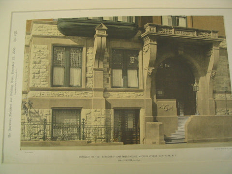 Entrance to the Berkshire Apartment House on Madison Avenue, New York, NY, 1888, Carl Pfeiffer