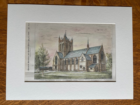 St Paul's School Chapel, Concord, NH, 1890, Henry Vaughn, Original Hand Colored -