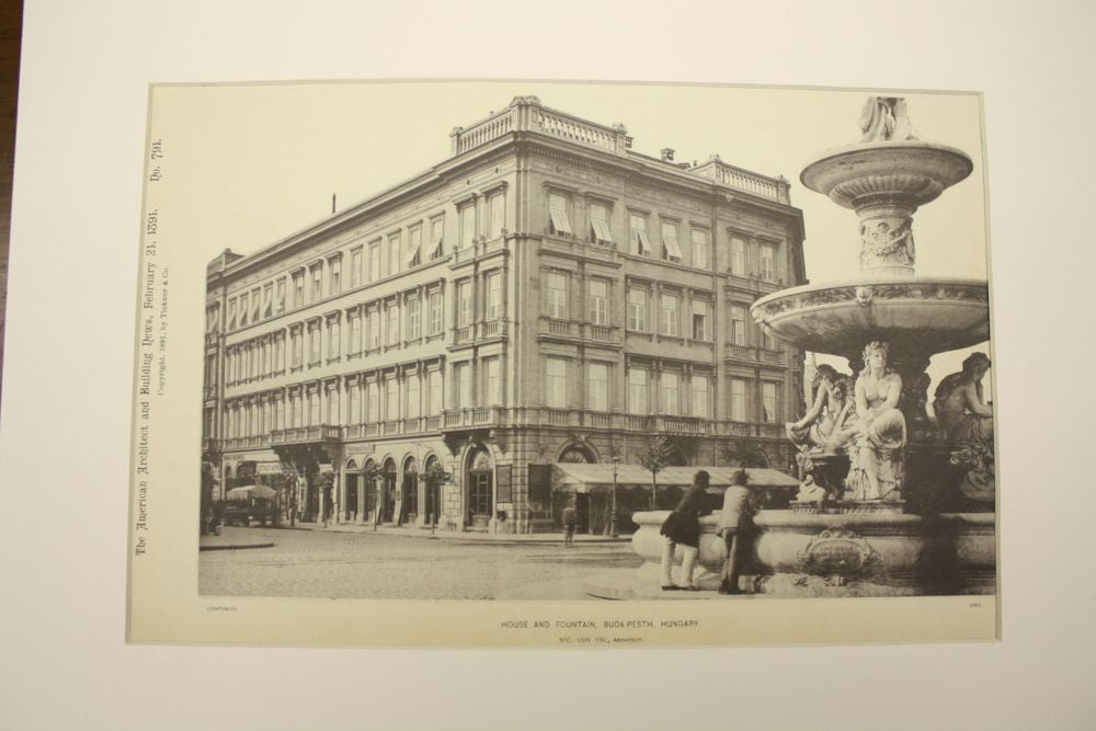 House and Fountain, Budapest (Buda-Pesth), Hungary, EUR, 1891, Nic. Von Ybl