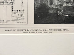 House of Everettt Chadwick, Floor Plan, Winchester,MA, Lithograph,1914. Warren & Smith.