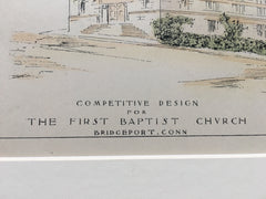 First Baptist Church, Bridgeport, CT, 1891, A Dehle, Original Hand Colored *