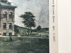 Public School Building, Radnor, Wayne, PA, 1897, L V Boyd, Original Hand Colored *