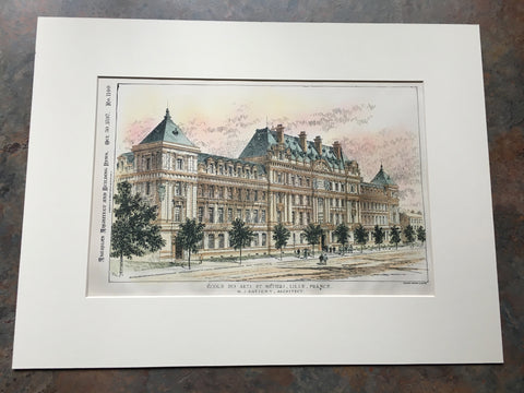 Ecole Des Arts Et Metiers, Lille, France, 1897, Original Hand Colored *