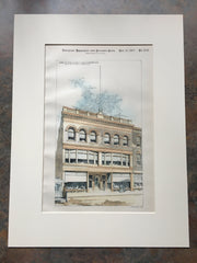 Building for Lakin & Hall, Westfield, MA, 1897, Original Hand Colored *