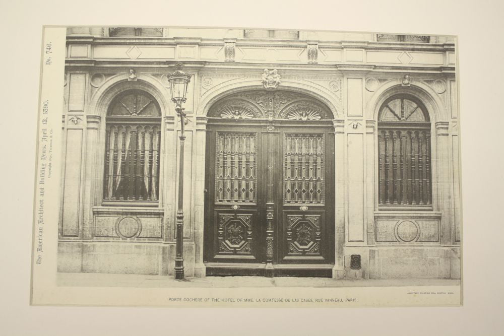 Porte Cochere of the Hotel of Mme. La Comtesse de las Cases on Rue Vanneau , Paris, France, EUR, 1890, n/a