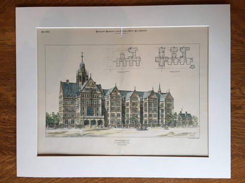 St Lukes Hospital, New York, NY, 1893, J Brown Lord, Hand Colored Original *