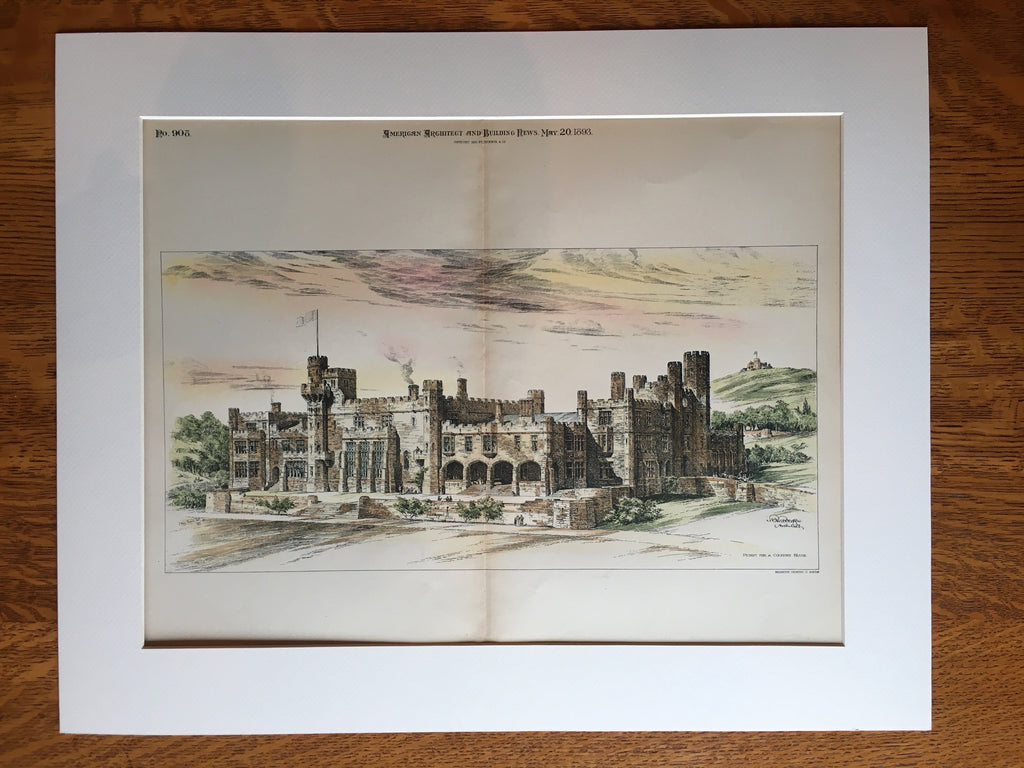 Plan, Country House and Estate, NY, 1893, R H Robertson, Hand Colored Original *