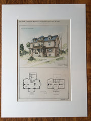 House at Cynwyd, PA, 1893, Minerva Parker & Nichols, Hand Colored Original *
