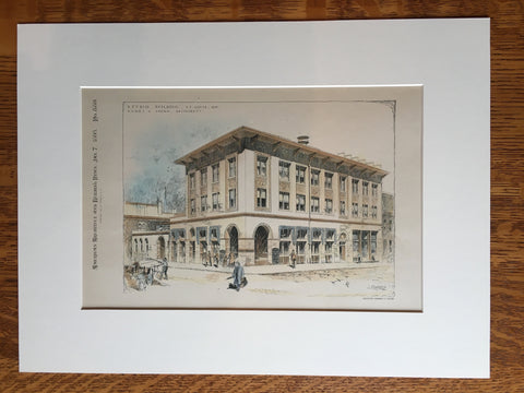 Studio Building, St Louis, Missouri, Eames & Young, Hand Colored Original *