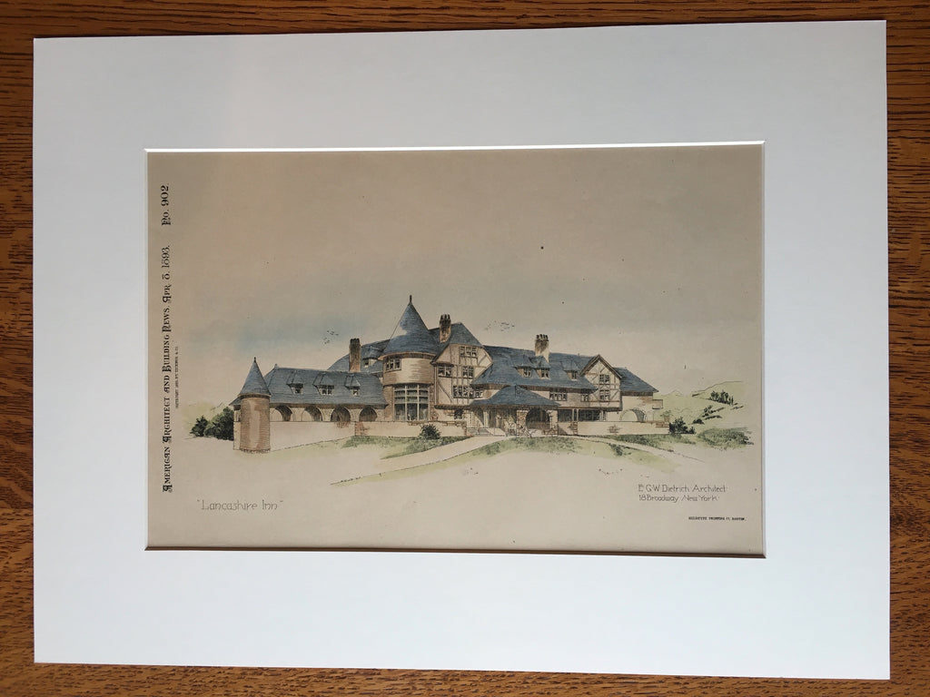 Lancashire Inn, Lancashire, Delaware, 1893, E Dietrich, Hand Colored Original *