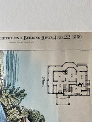 George Jones Residence, Greensburg, PA, 1889, J Dempwolf, Hand Colored Original -