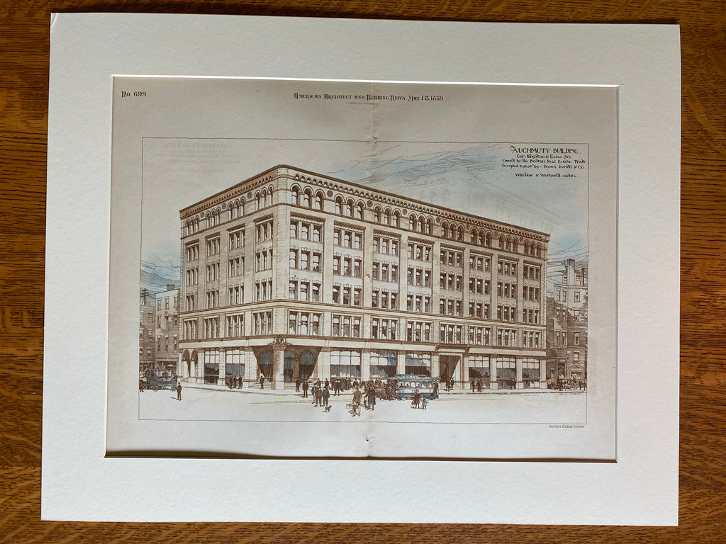Auchmuty Building, Boston, MA, 1889, Winslow & Wetherell, Hand Colored Original -