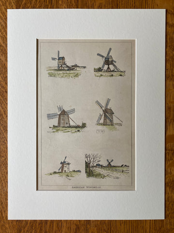 American Windmills, 1890, Original Hand Colored -