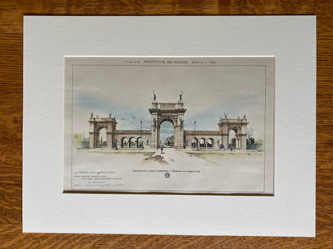 Entrance for a World's Fair, 1890, Claude Fayette Bragdon, Original Hand Colored -