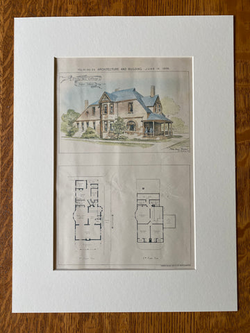 Cottage on Staten Island, NY, 1890, J King James, Original Hand Colored -