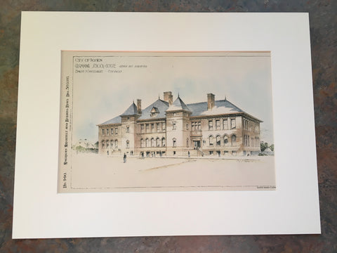Grammar School, Gibson District, Boston, MA, 1893, Original Hand Colored -