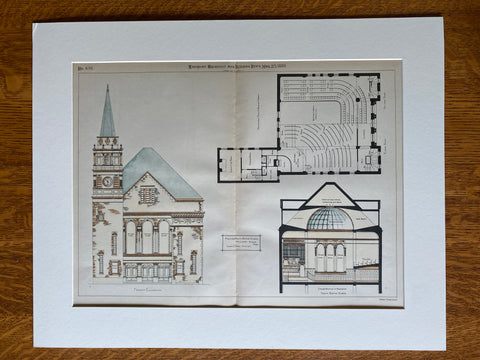 Twelfth Baptist Church, Phillips St, Boston, MA, 1889, Original Hand Colored -
