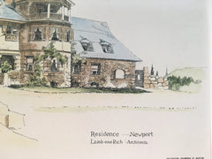 Residence in Newport, RI, 1893, Lamb & Rich, Original Hand Colored *